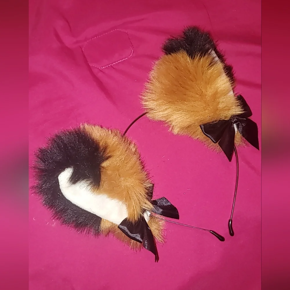 Cat/fox/dog ears costume furry fursona Halloween adjustable bow handmade alt - Picture 1 of 7